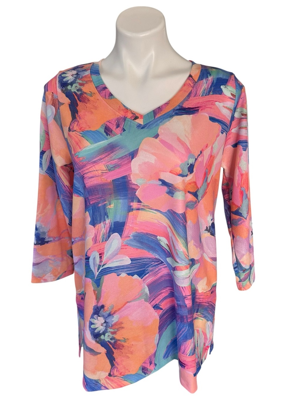 Soft Surroundings Floral Watercolor V-Neck Felisa Tunic Top Size M
